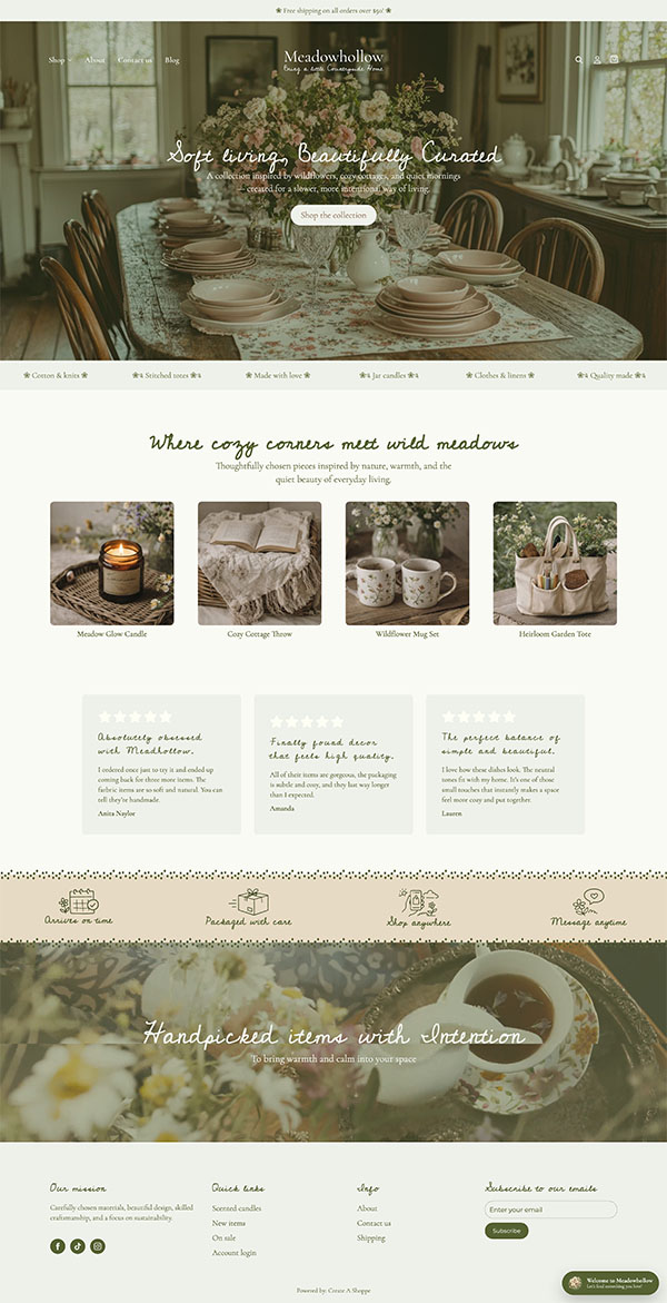 Meadowhollow Cottagecore website template